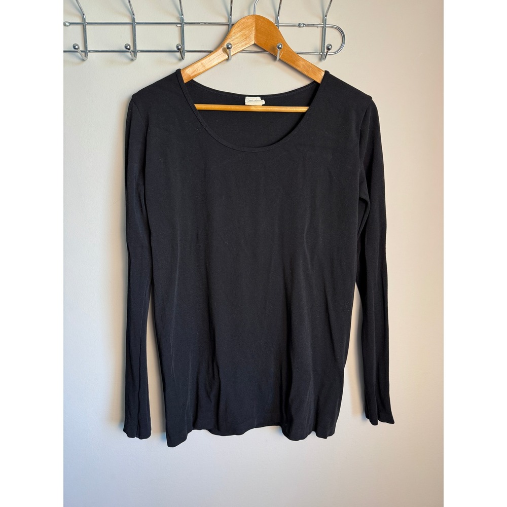 C'est Moi Womens Black Jersey Knit Scoop Neck Top OS Minimalist Basic Layering
